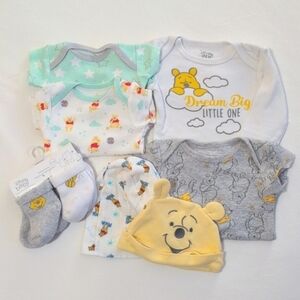 Disney Winnie the Pooh Newborn Onesies Bodysuits Hats NWT Socks Bundle Lot NB